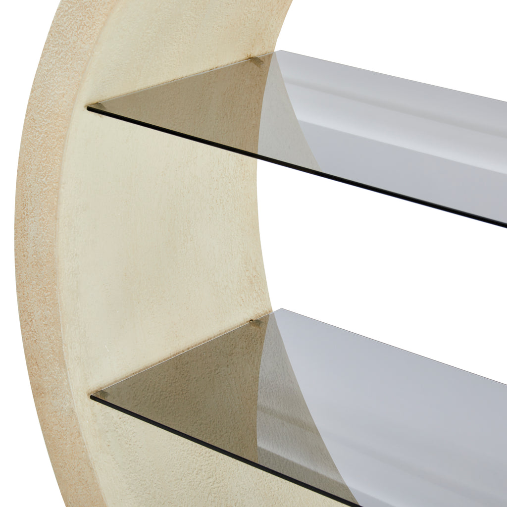 Cream Round Shelving Unit with Smoked Glass Shelves