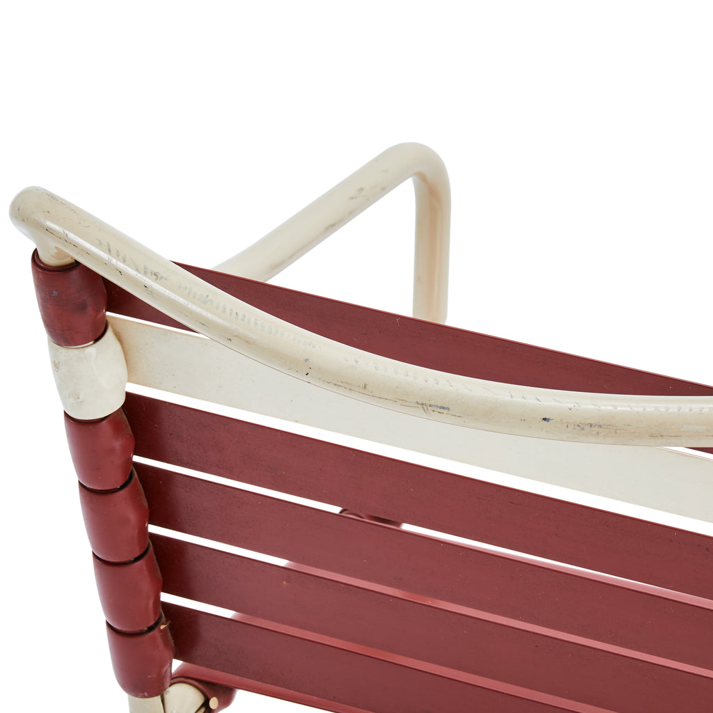 Red & White Vinyl Strap Outdoor Arm Chair