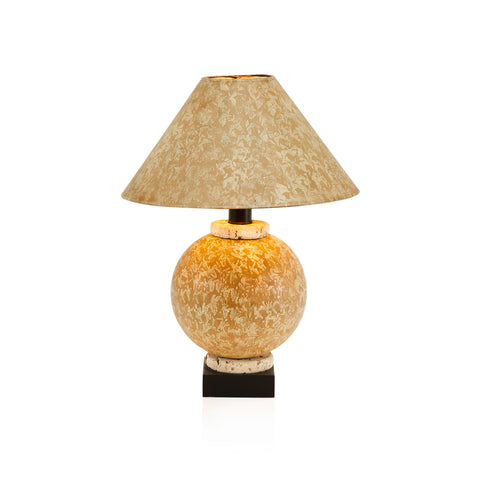 Tan Round Table Lamp with White Brush Strokes