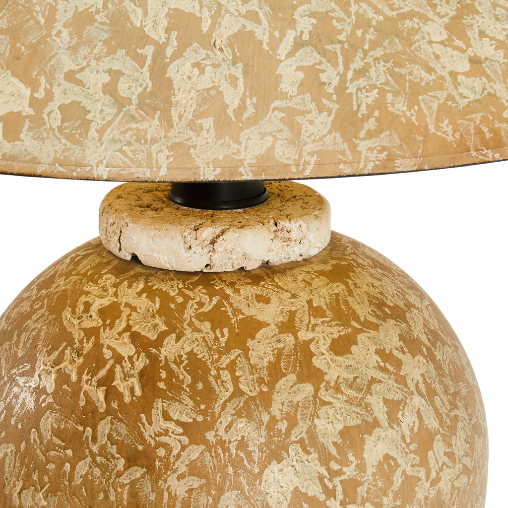 Tan Round Table Lamp with White Brush Strokes