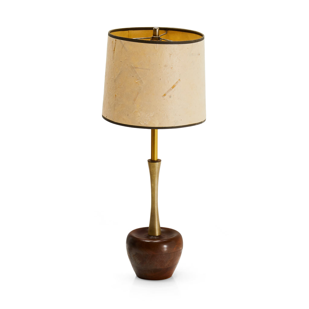 Brass Table Lamp with Carved Wood Base