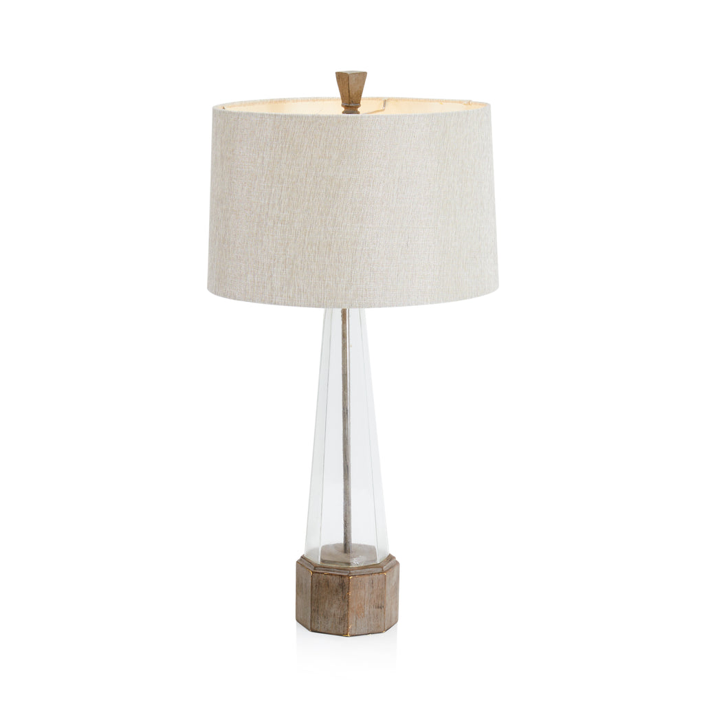 Clear Glass Table Lamp with Wood Base