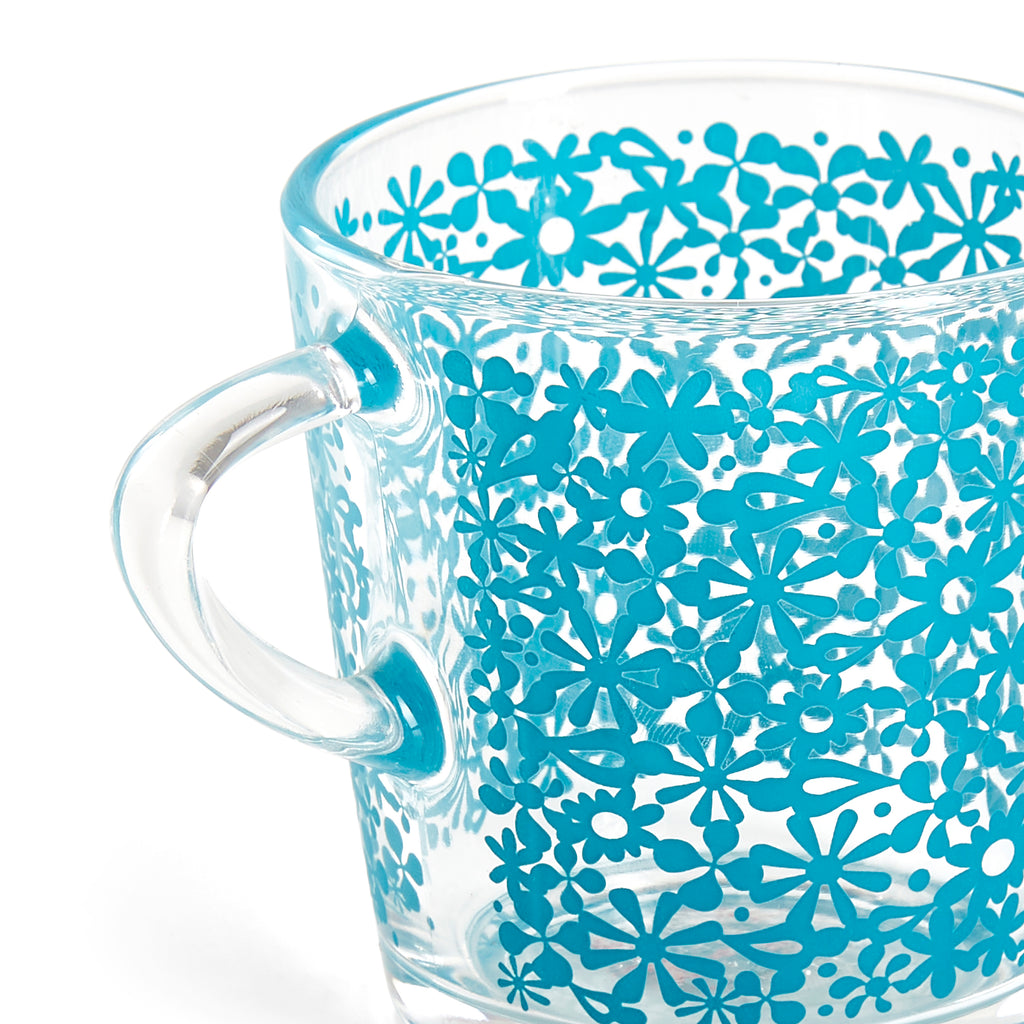 Glass Mug with Blue Flower Graphic