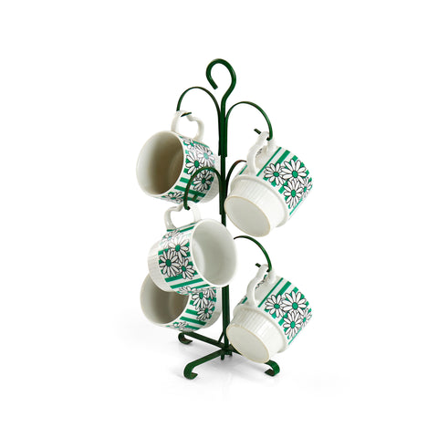 Green Metal Coffee Cup Stand with Five Cups