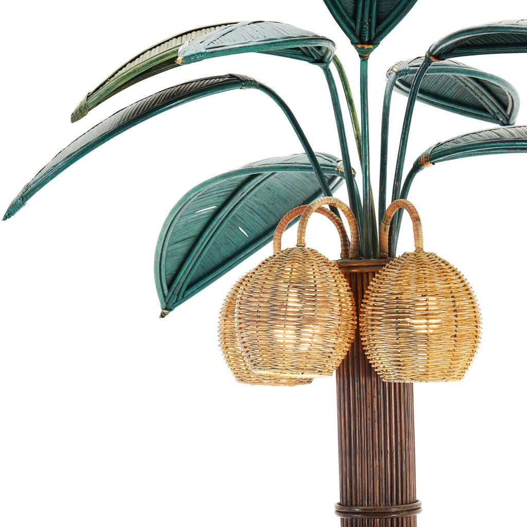 Rattan Palm Tree Floor Lamp - Dark