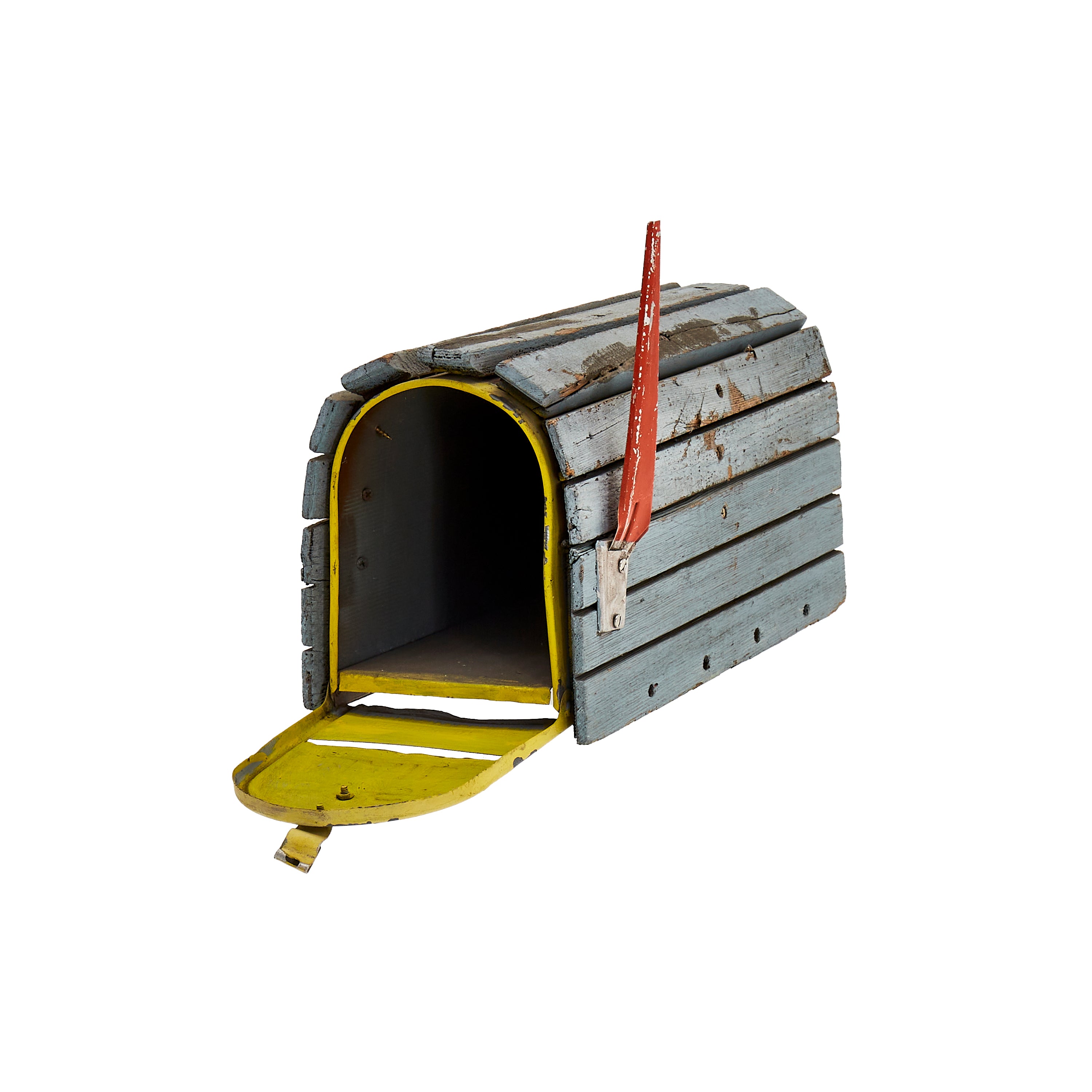 Blue and Yellow Wood and Metal Mailbox - Gil & Roy Props