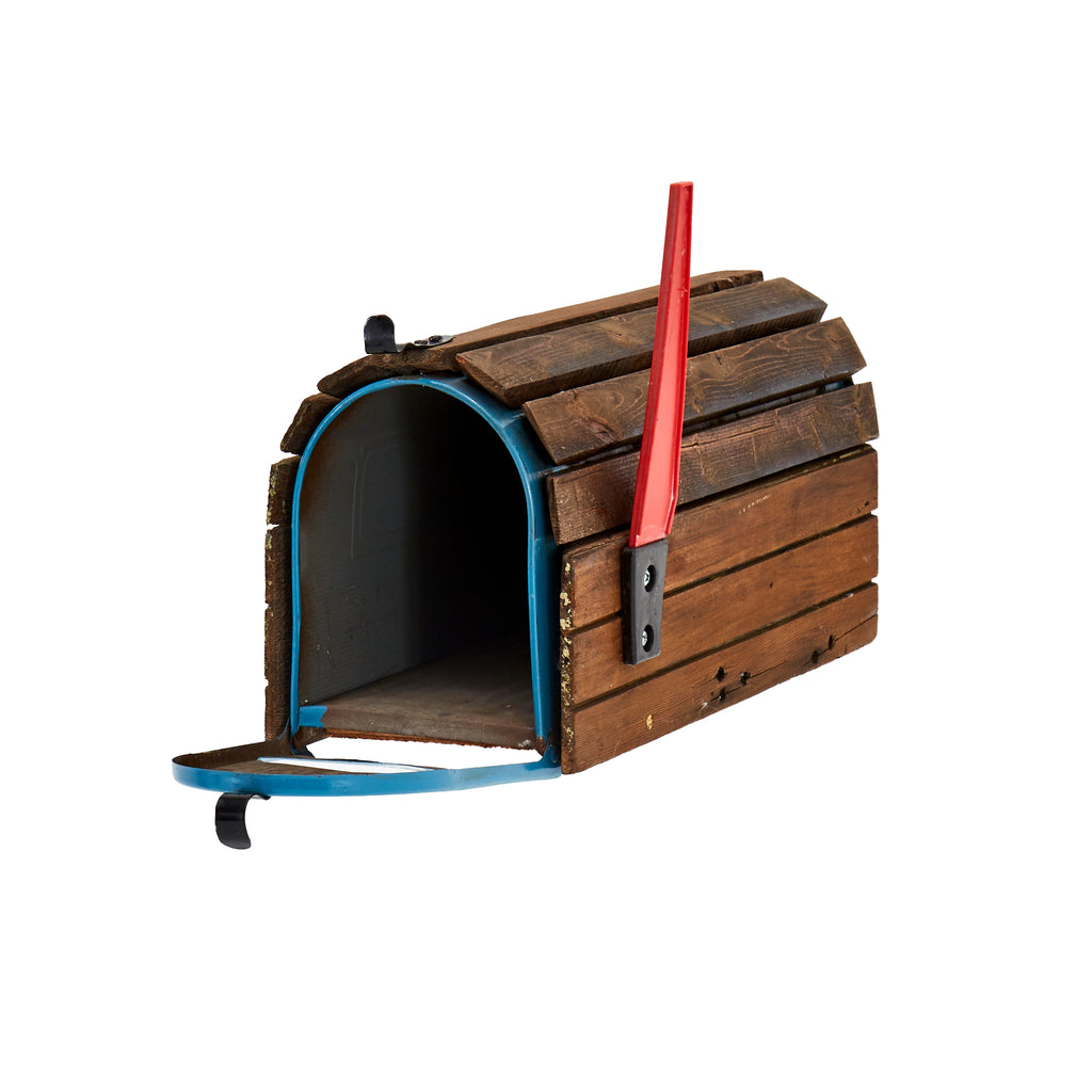 Blue Dark Wood and Metal Mailbox