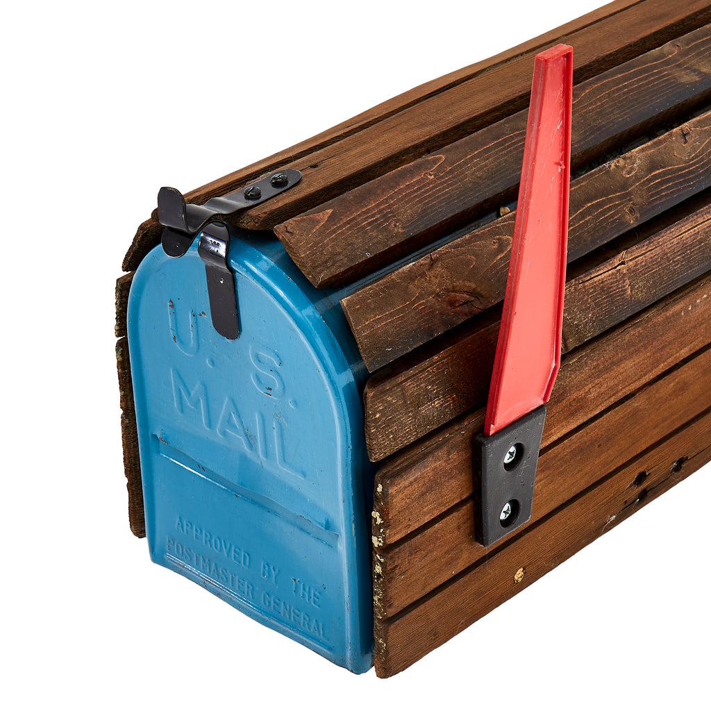 Blue Dark Wood and Metal Mailbox