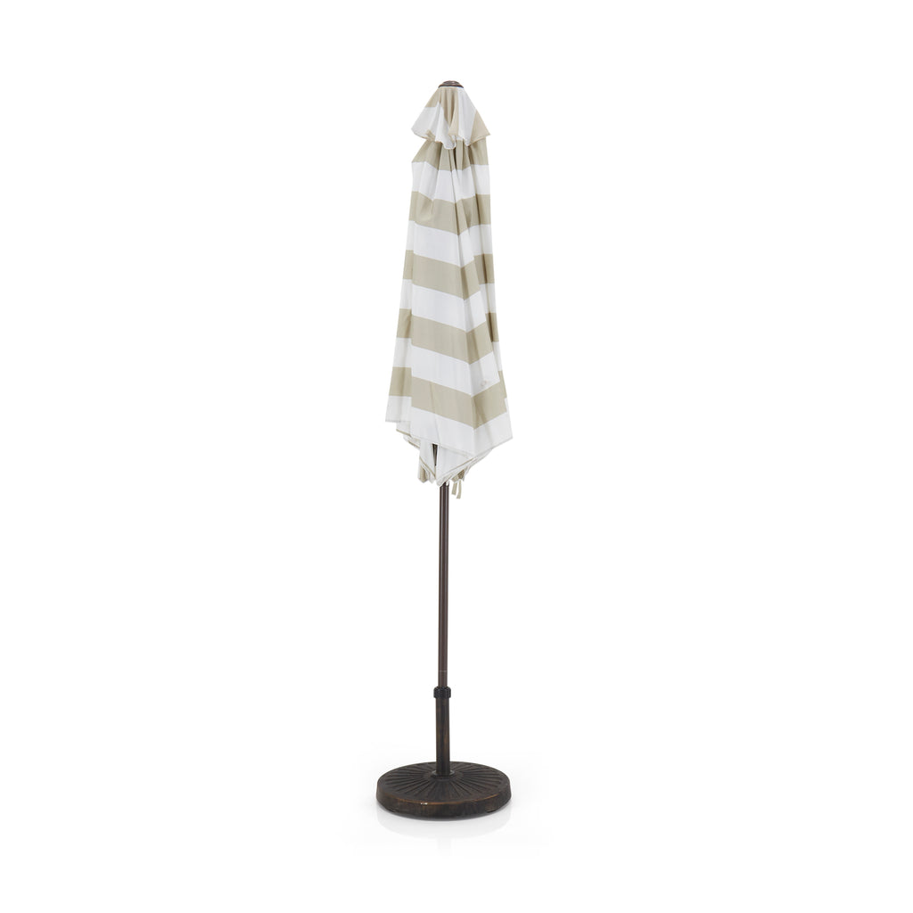 Gray and White Striped Patio Umbrella