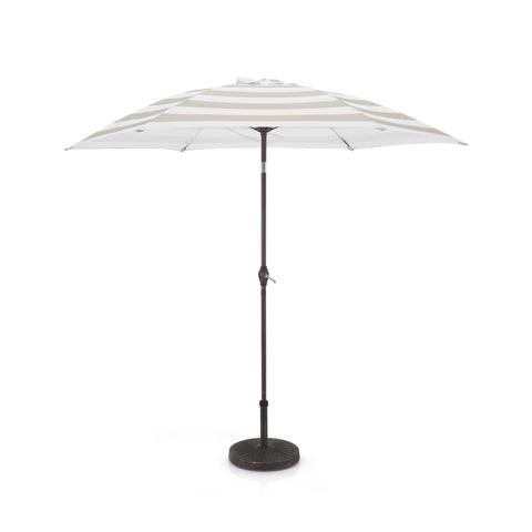 Gray and White Striped Patio Umbrella