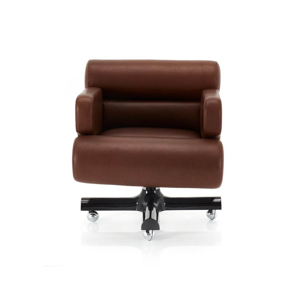 Dark Brown Leather Rolling Chair