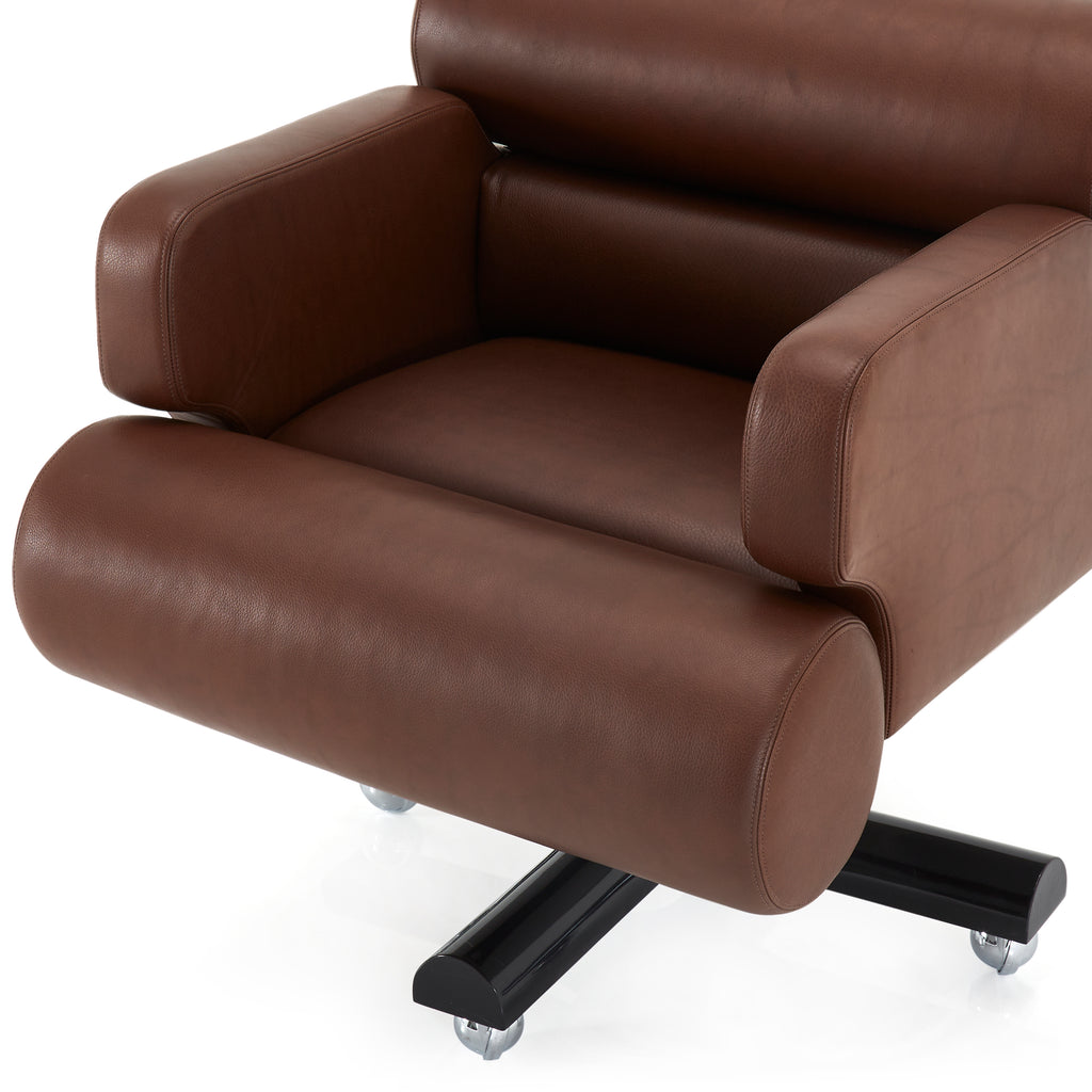 Dark Brown Leather Rolling Chair