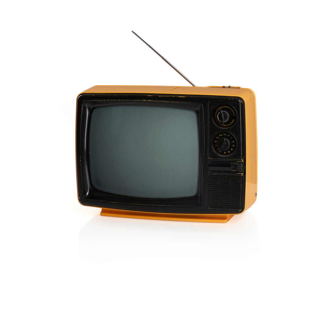 Sanyo Yellow TV with Antenna and Knobs