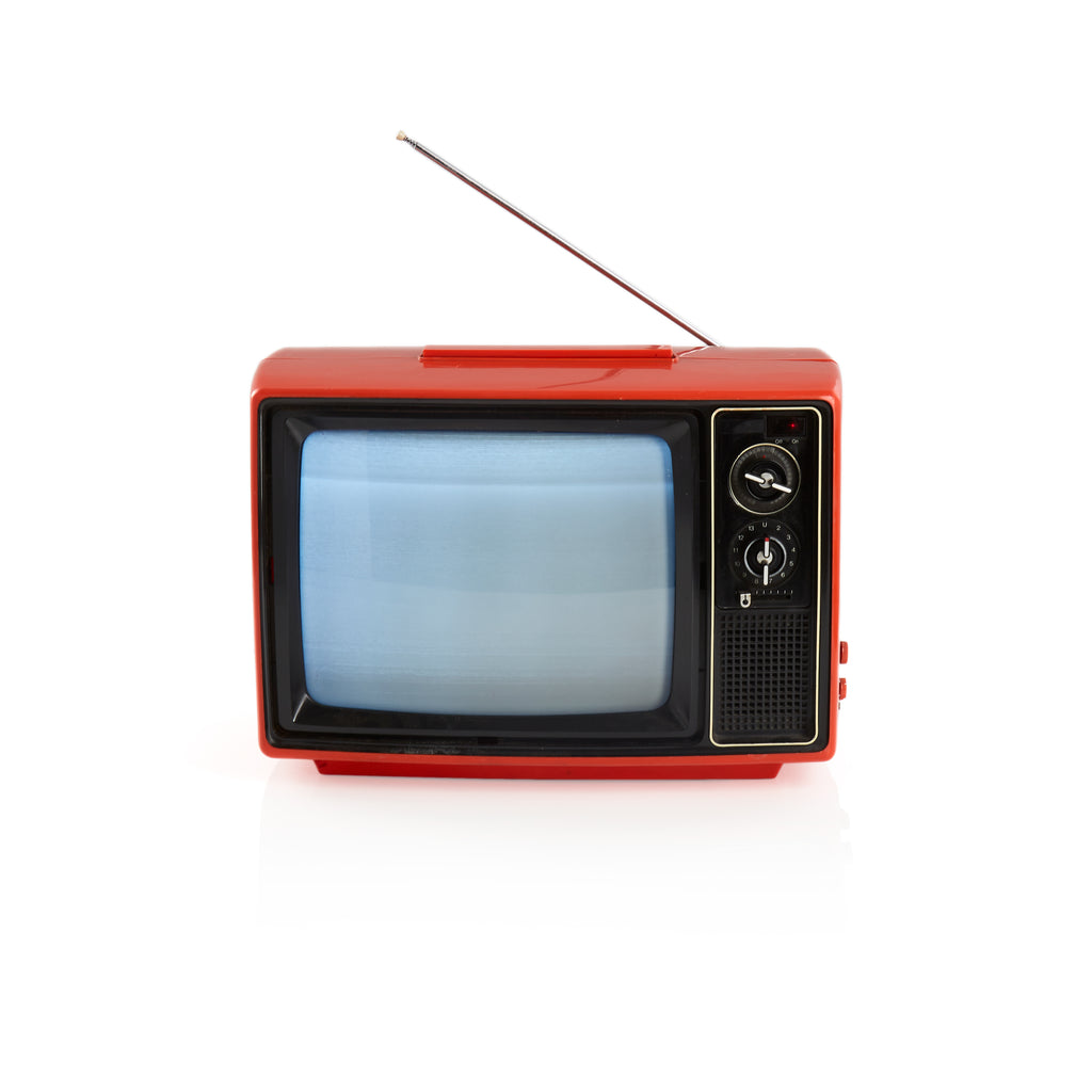 Vintage Red TV with Antenna and Knobs