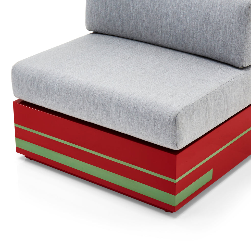 Red and Green Platform Chair with Cushions