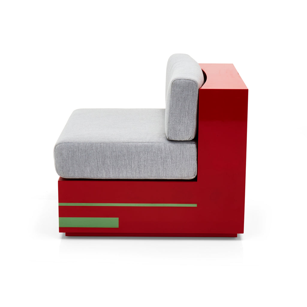 Red and Green Platform Chair with Cushions