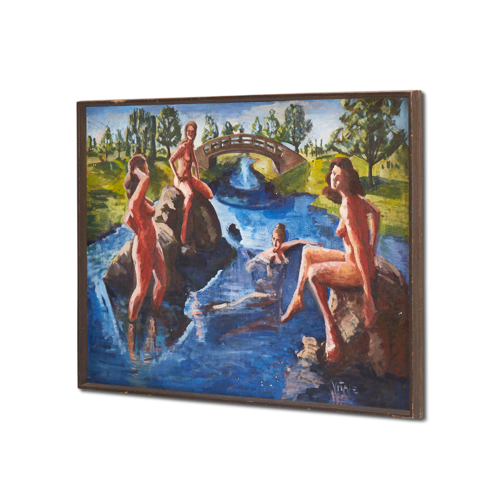 Naked Women Bathing in Stream Painting