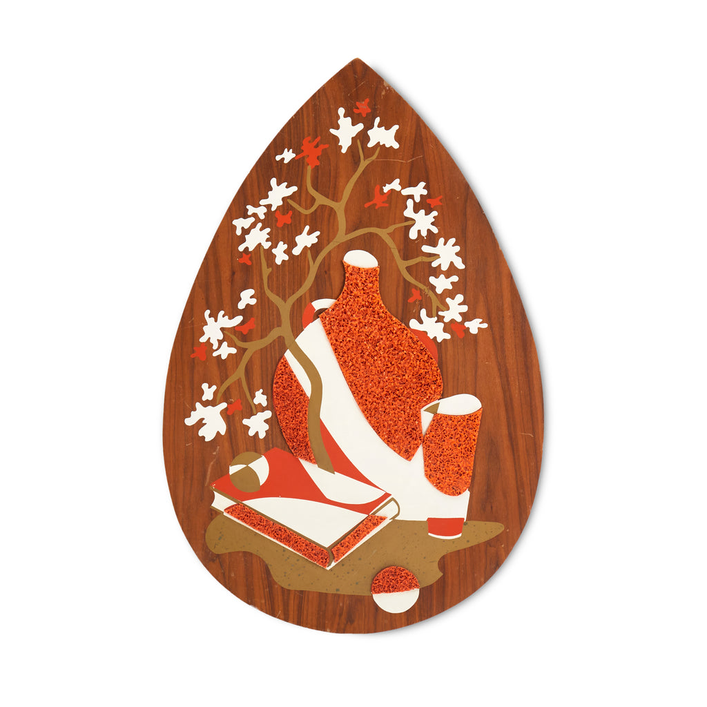 Textured Red and White Almond-Shaped Wall Art A