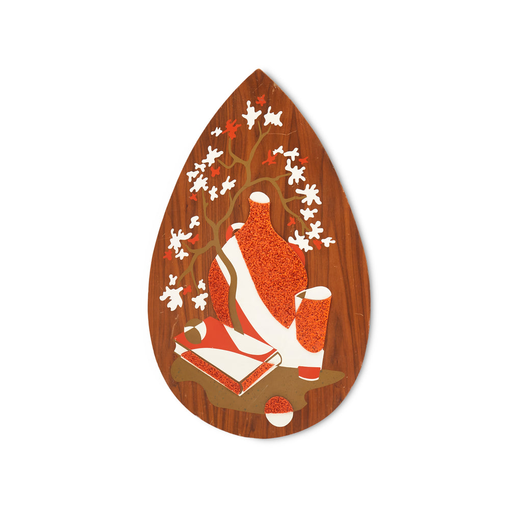 Textured Red and White Almond-Shaped Wall Art A