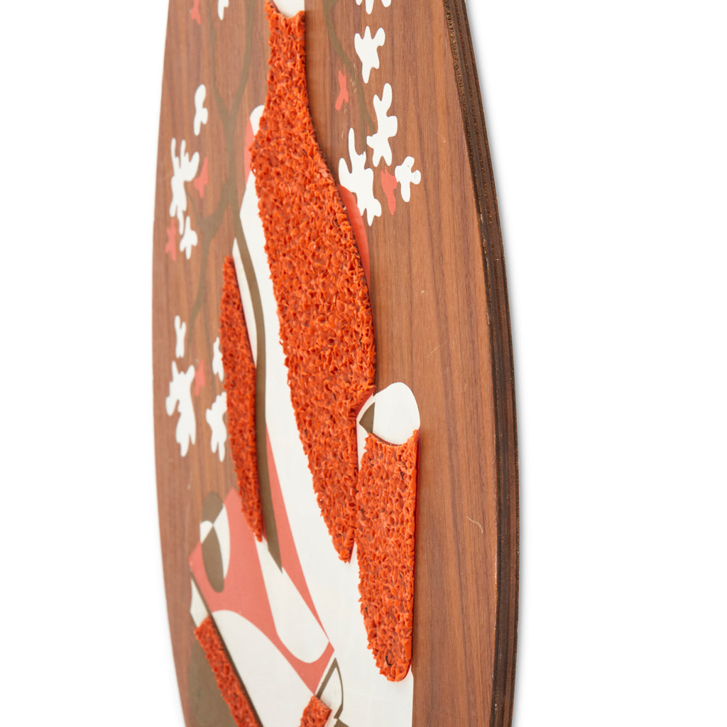 Textured Red and White Almond-Shaped Wall Art A