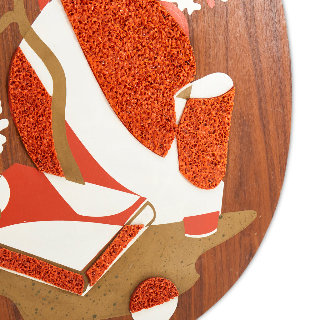 Textured Red and White Almond-Shaped Wall Art A