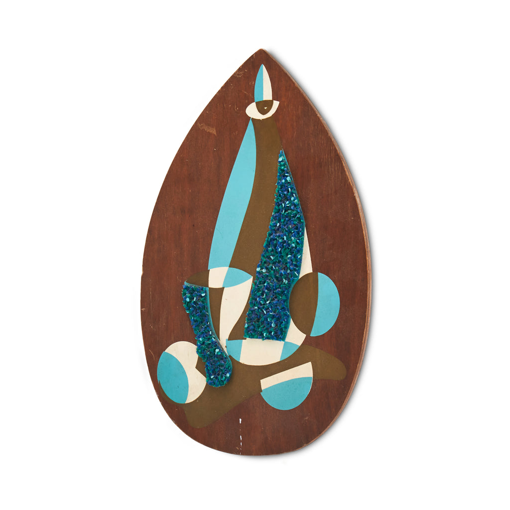 Textured Blue and White Almond-Shaped Wall Art - Small B