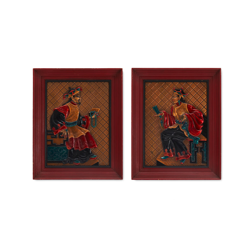 Pair of Red and Gold Asian Warriors Art