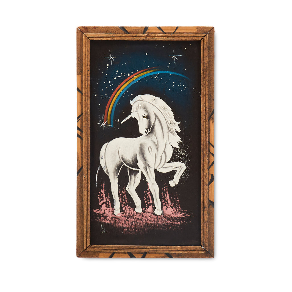 White Unicorn and Rainbow Velvet Painting