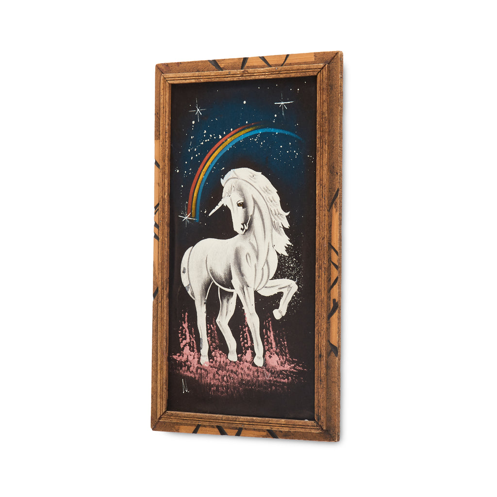 White Unicorn and Rainbow Velvet Painting