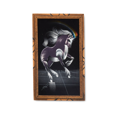 White Unicorn And Rainbow Velvet Painting
