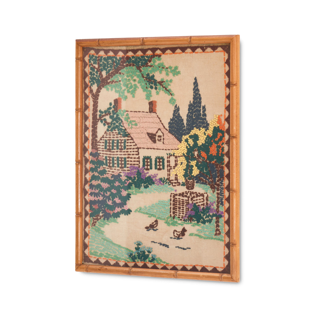 Brown & Green Farmhouse Pastoral Embroidery Artwork
