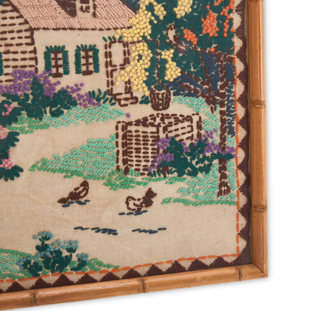 Brown & Green Farmhouse Pastoral Embroidery Artwork