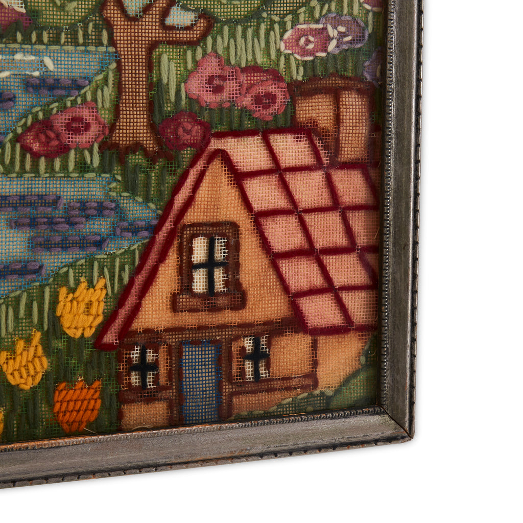 Cozy Colorful Landscape Framed Needlepoint Art