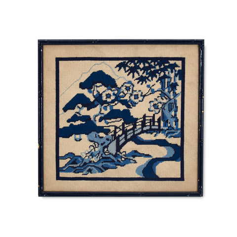 Blue Japanese Style Landscape Needlepoint Art