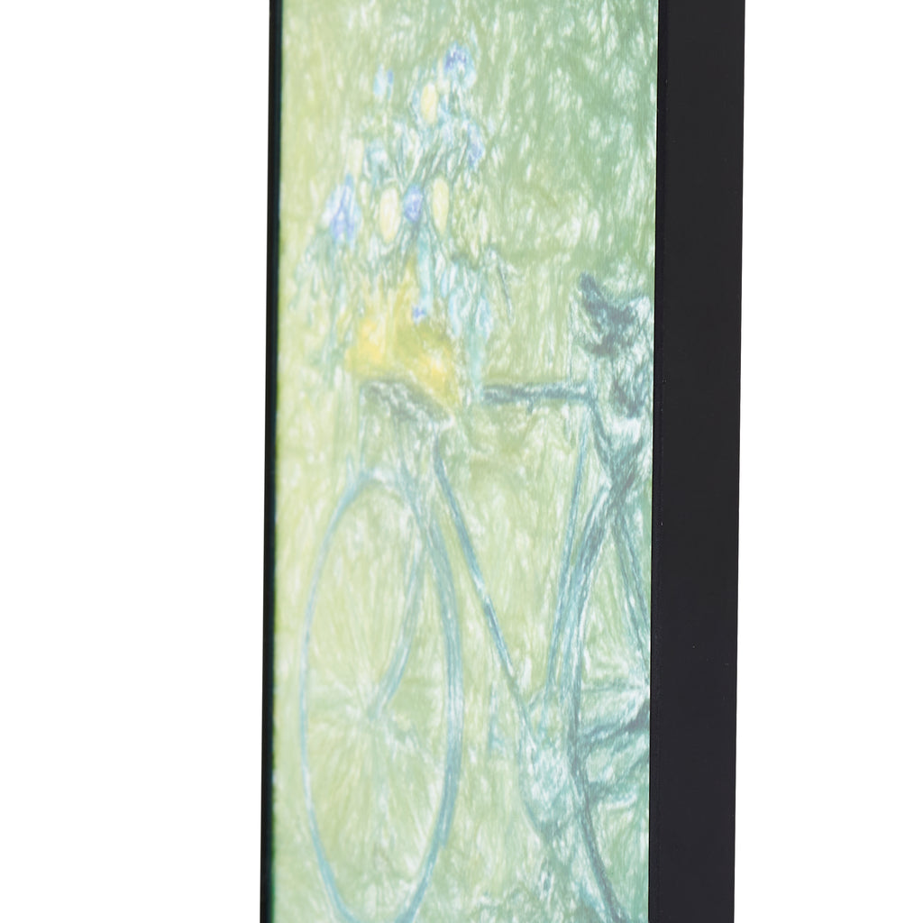 Green Bicycle With Flowers Framed Pastel Drawing
