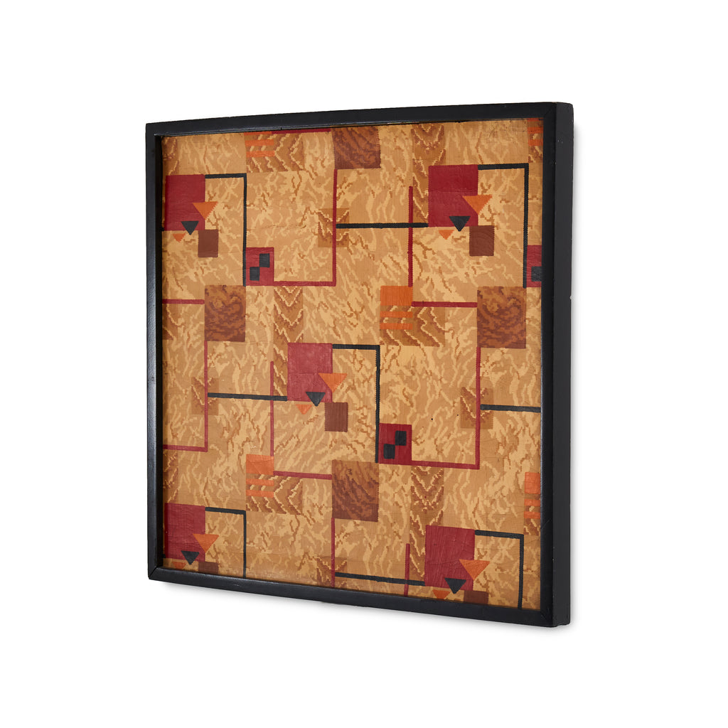 Red and Gold Abstract Framed Patchwork Print #3