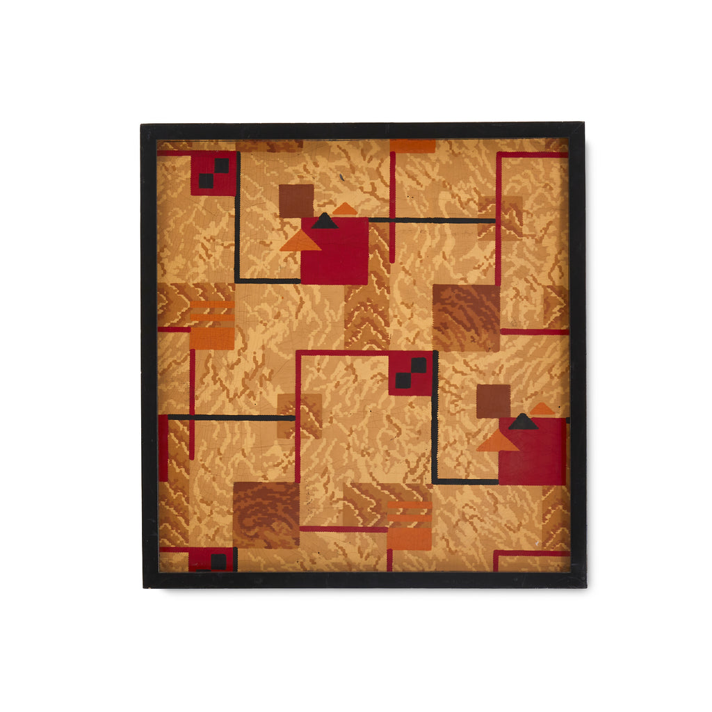 Red and Gold Abstract Framed Patchwork Print #1