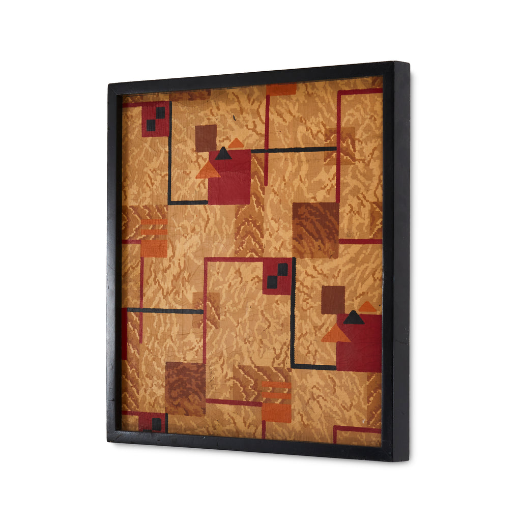 Red and Gold Abstract Framed Patchwork Print #1