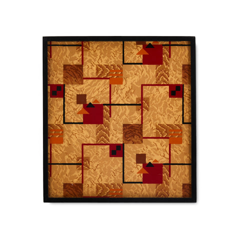 Red and Gold Abstract Framed Patchwork Print #4