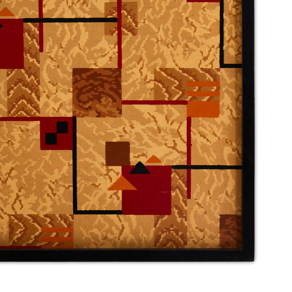 Red and Gold Abstract Framed Patchwork Print #4