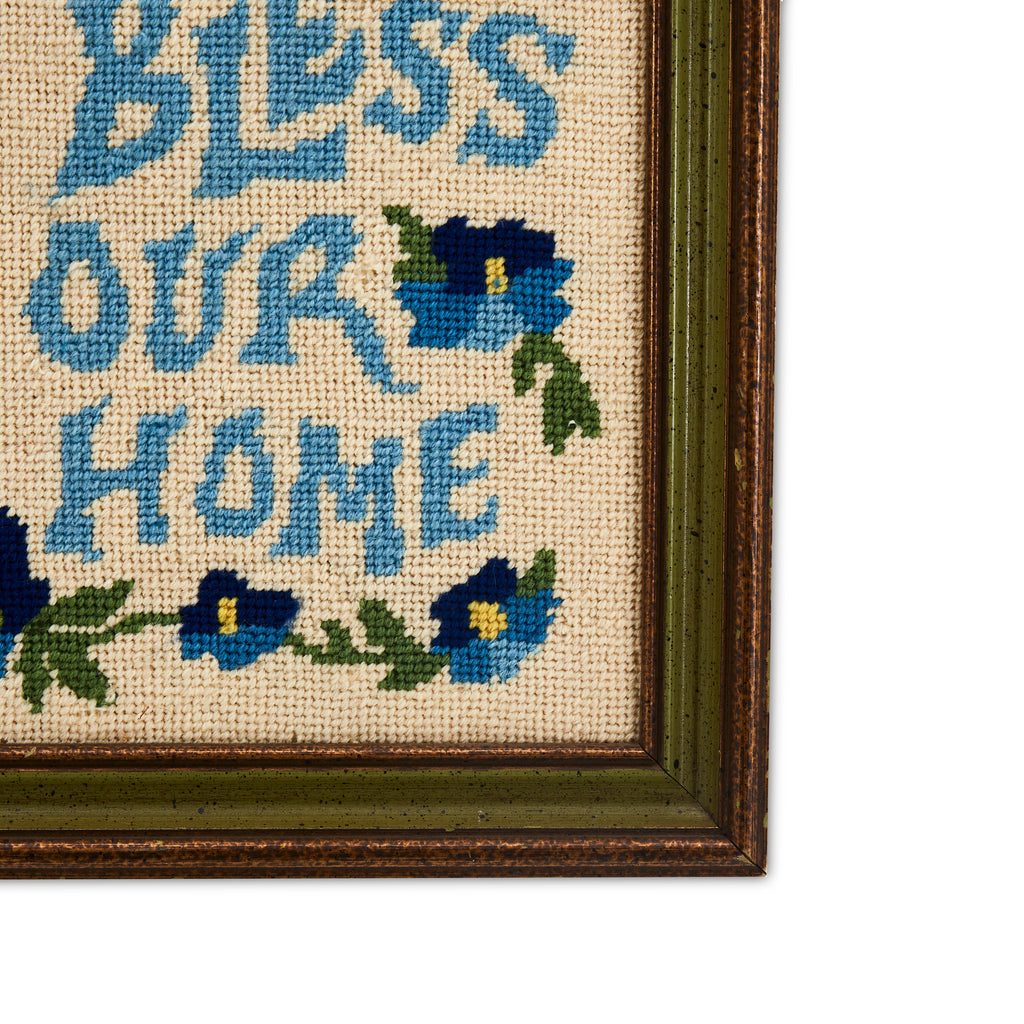 Blue Needlepoint 'God Bless Our Home' Artwork