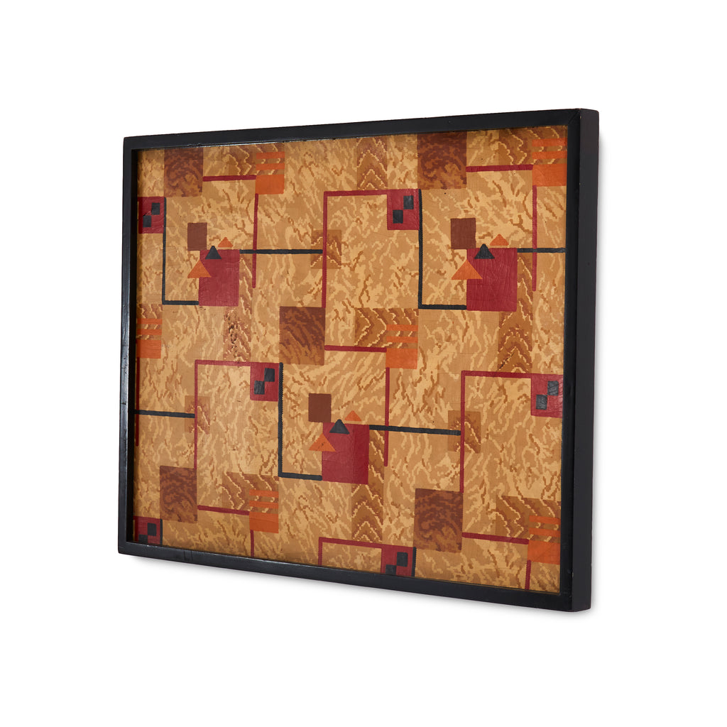 Red and Gold Abstract Framed Patchwork Print #2