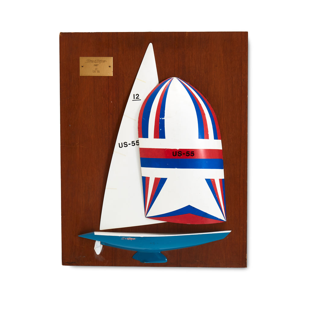 Red-White-Blue Sailboat on Wood Plaque