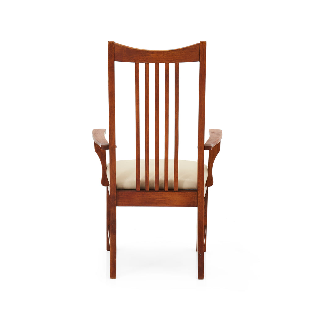 White Leather and Wood Slatted Back Dining Chair