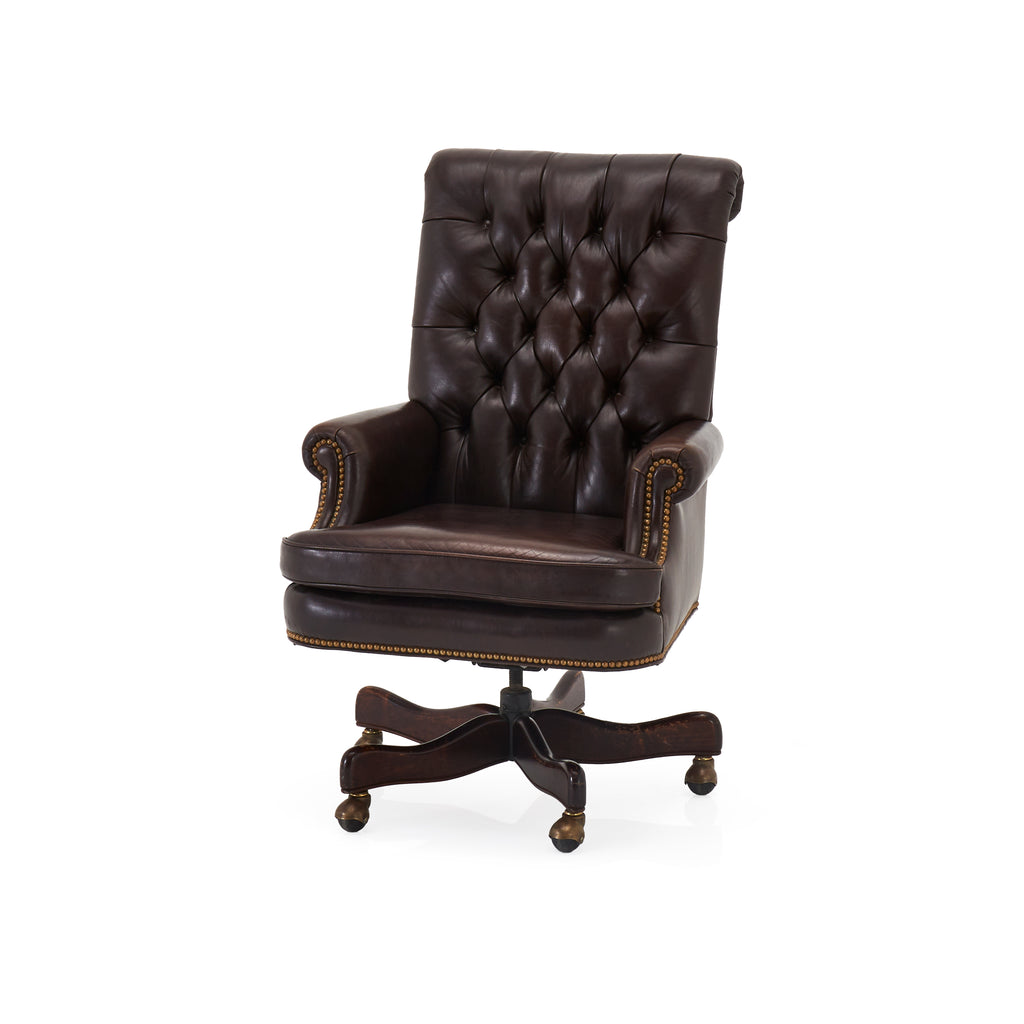 Dark Brown Tufted Leather Office Chair