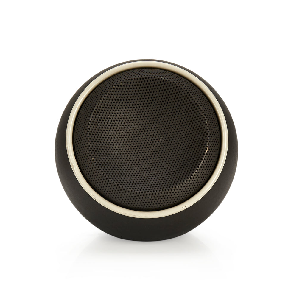 Pair of Black Metal Sphere Speakers with White Rubber Accent