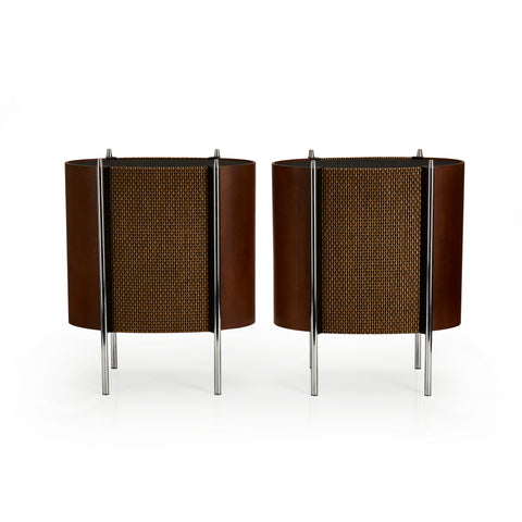 Brown Wood and Chrome Oval Speakers
