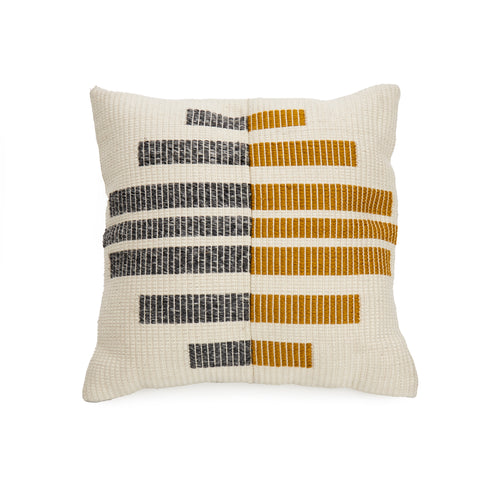 Gold & Grey Striped White Pillow