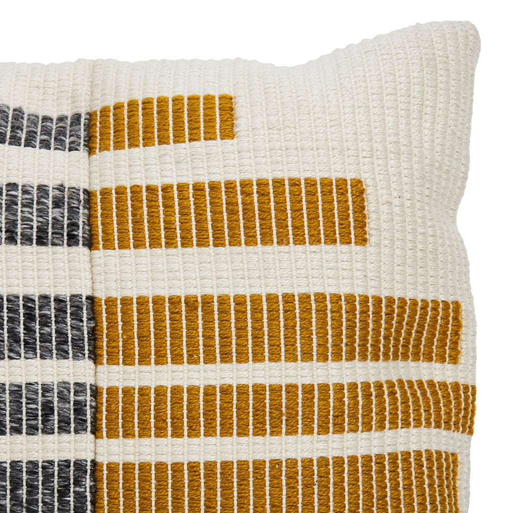 Gold & Grey Striped White Pillow