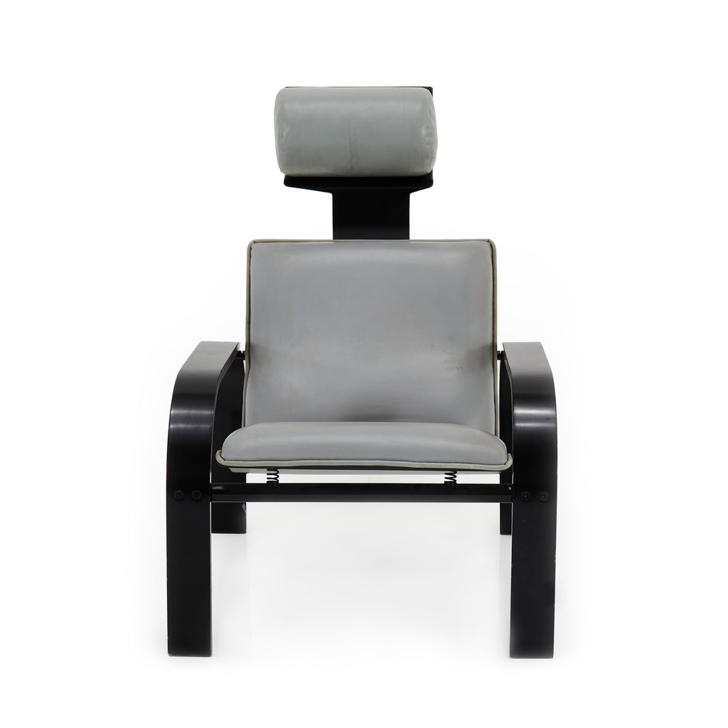 Gray Leather & Black Wood Lounge Chair